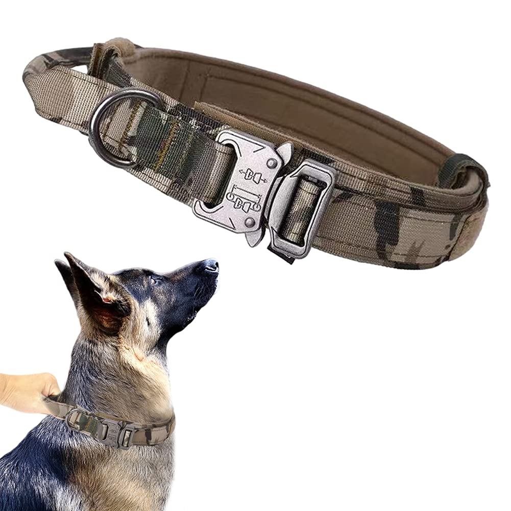 Tactical Military Dog Collar - Heavy Duty Adjustable Nylon Dog Collar with Metal Buckle & Handle for Training - Camouflage XL - Perfect for Outdoor Adventures, Hunting & Police K9 Training