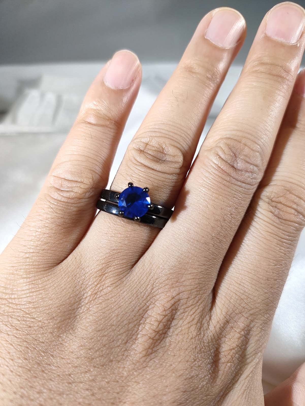 MASHAN His and Hers Wedding Rings Set - Matching Couple Bands for Men & Women - Blue and Black Tungsten Wedding Rings - Perfect for Anniversaries, Engagements, and Romantic Gifts