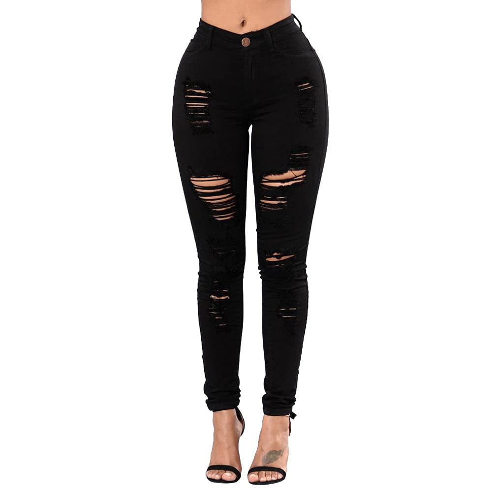TKMUNY Women's High Waist Stretch Skinny Ripped Jeans - Distressed Denim Pants for Casual Wear, Street Style & Everyday Outfits