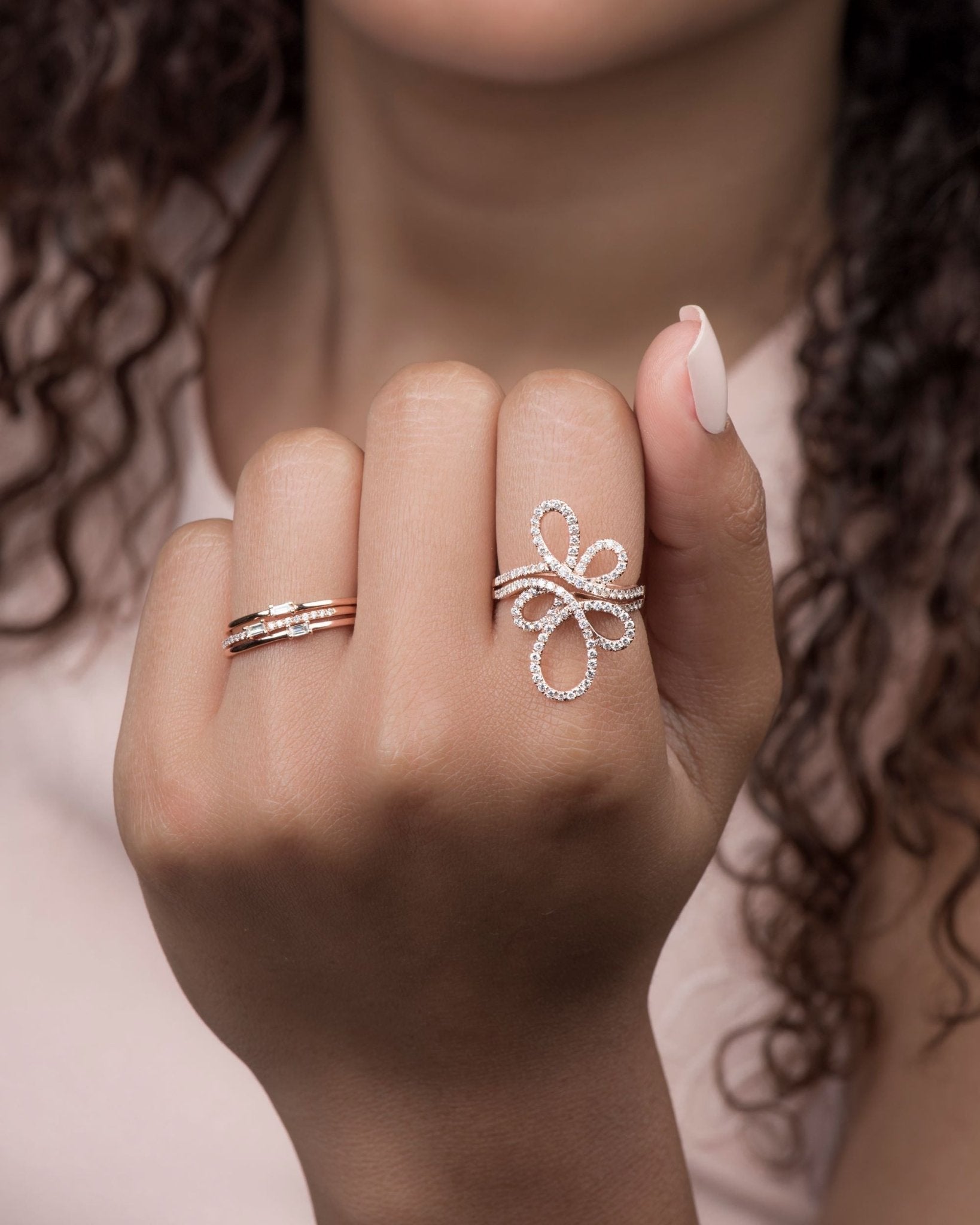 Abstract Diamond Flower Cocktail Ring in 14K Solid Yellow Gold - Elegant Statement Jewelry for Parties, Weddings & Special Occasions