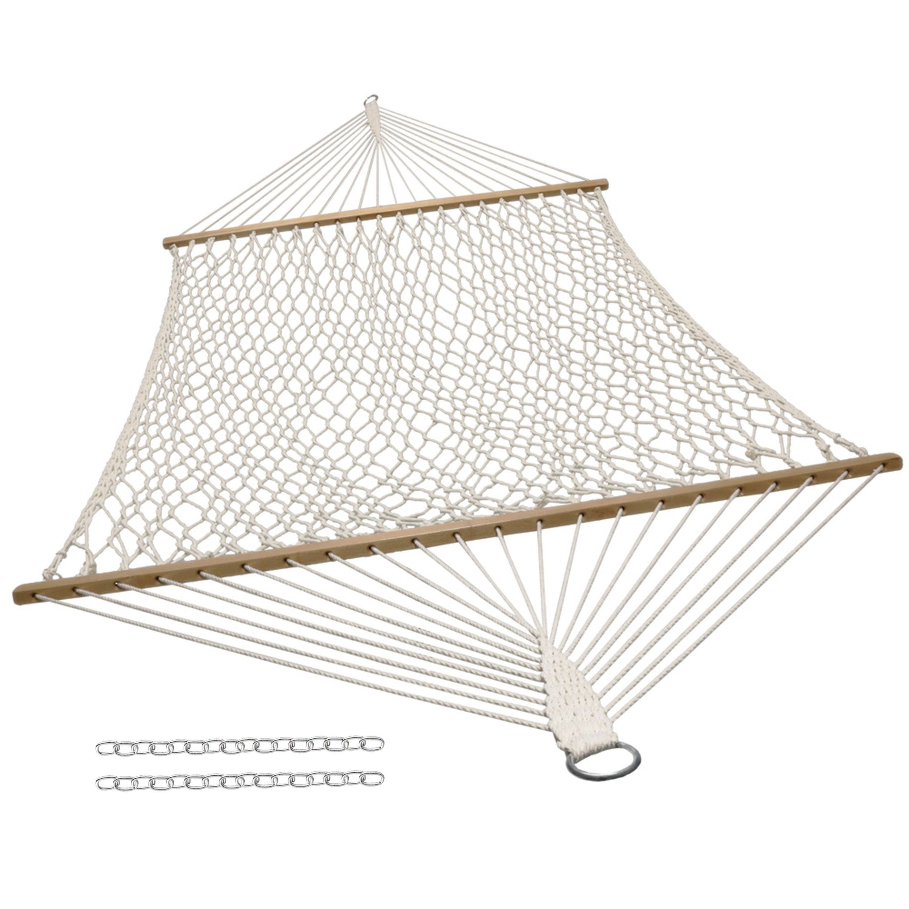 Premium Sunnydaze Double Wide 2-Person Rope Hammock with 15-Foot Steel Stand - Heavy Duty Outdoor Patio, Backyard, Poolside & Beach Relaxation for Couples