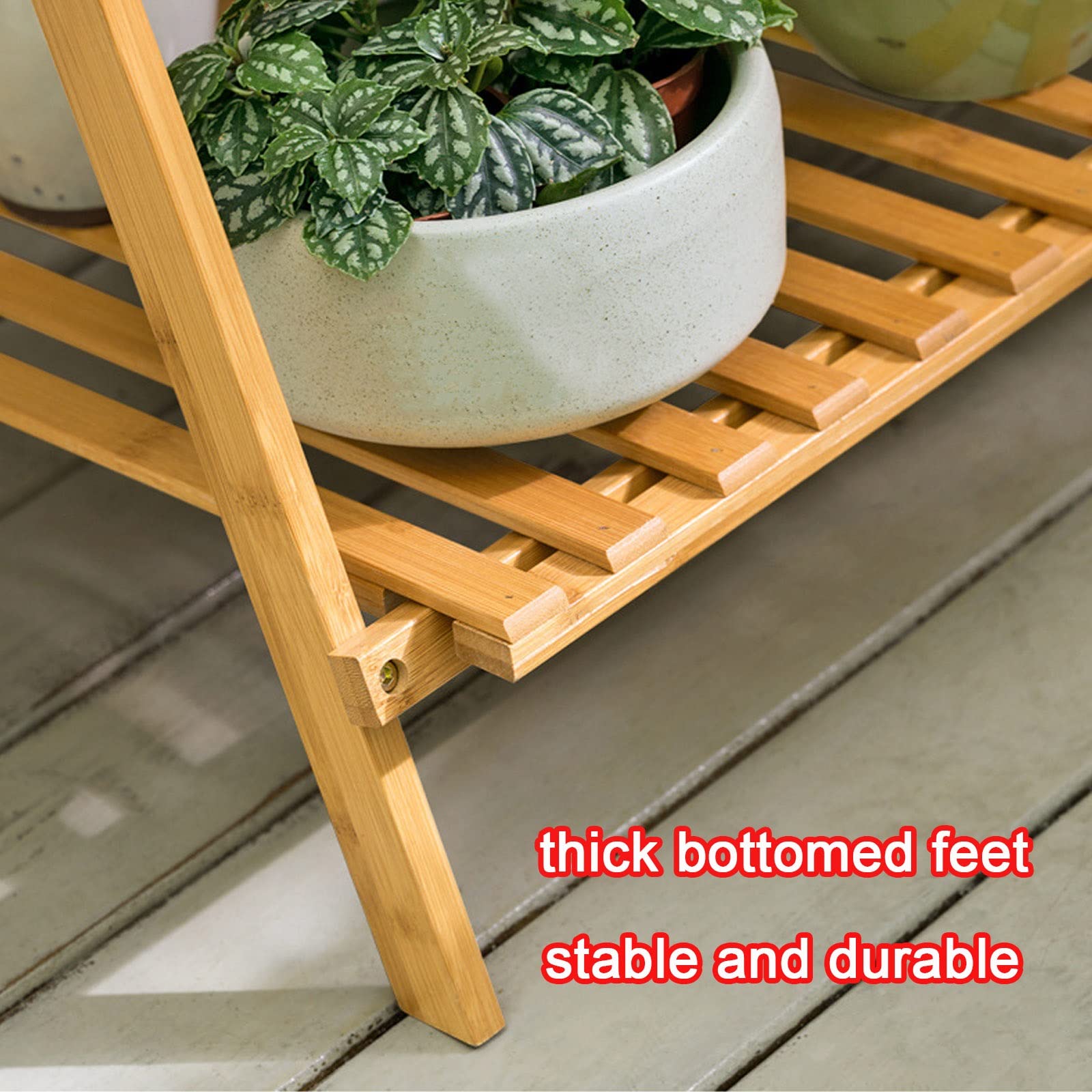 LIGUOYI 3-Tier Bamboo Plant Stand - Adjustable Hanging Flower Pot Holder Organizer for Indoor & Outdoor Use - Perfect for Patio, Garden, Living Room, Balcony & Bedroom Decor
