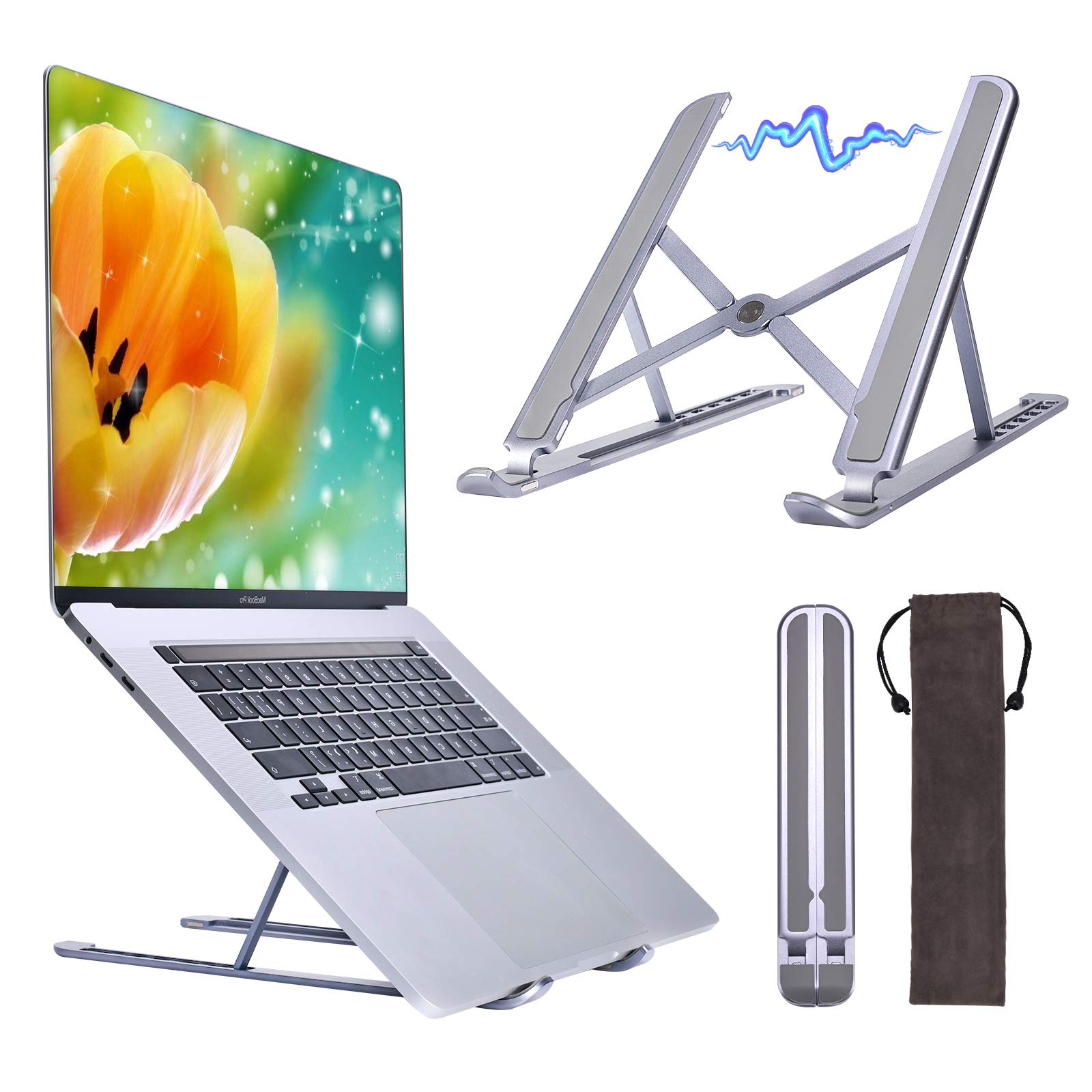 Adjustable Laptop Stand for Desk - 6-Level Ergonomic Aluminum Riser with Magnetic Design, Fits 10-15.6 Inch Notebooks (Space Gray) - Portable & Foldable for Home, Office, or Travel Use