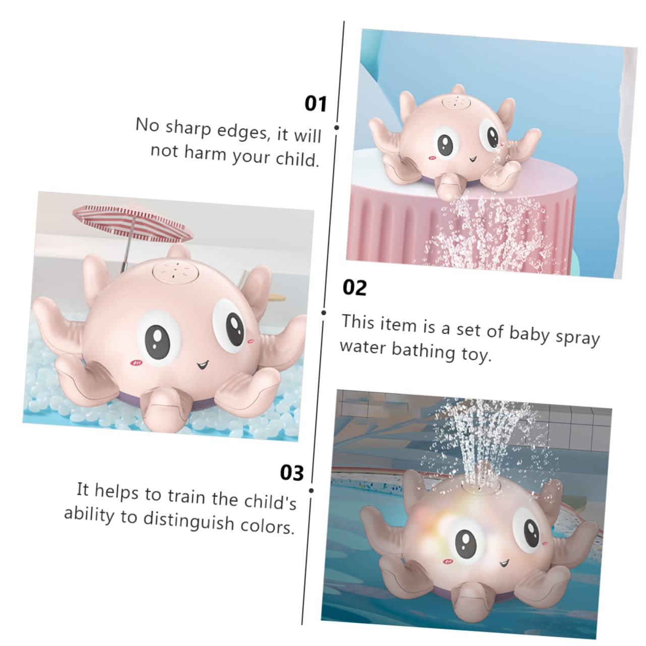 VICASKY 3-Pack Glow in The Dark Octopus Water Spray Toys - Fun Pool, Bathtub & Beach Splash Toys for Kids, Outdoor Summer Water Play (Pink)
