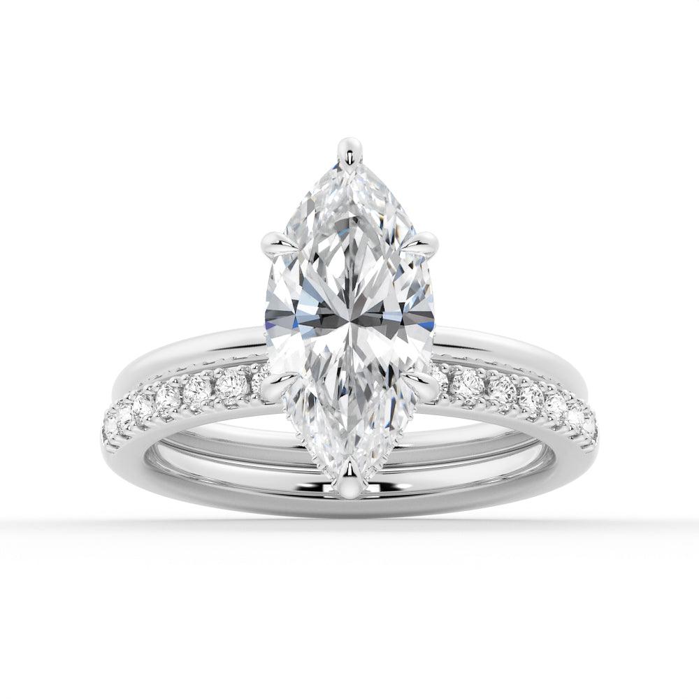 Petite Marquise Solitaire Moissanite Engagement Ring & Wedding Band Set for Couples - Perfect for Proposals, Anniversaries, and Romantic Occasions