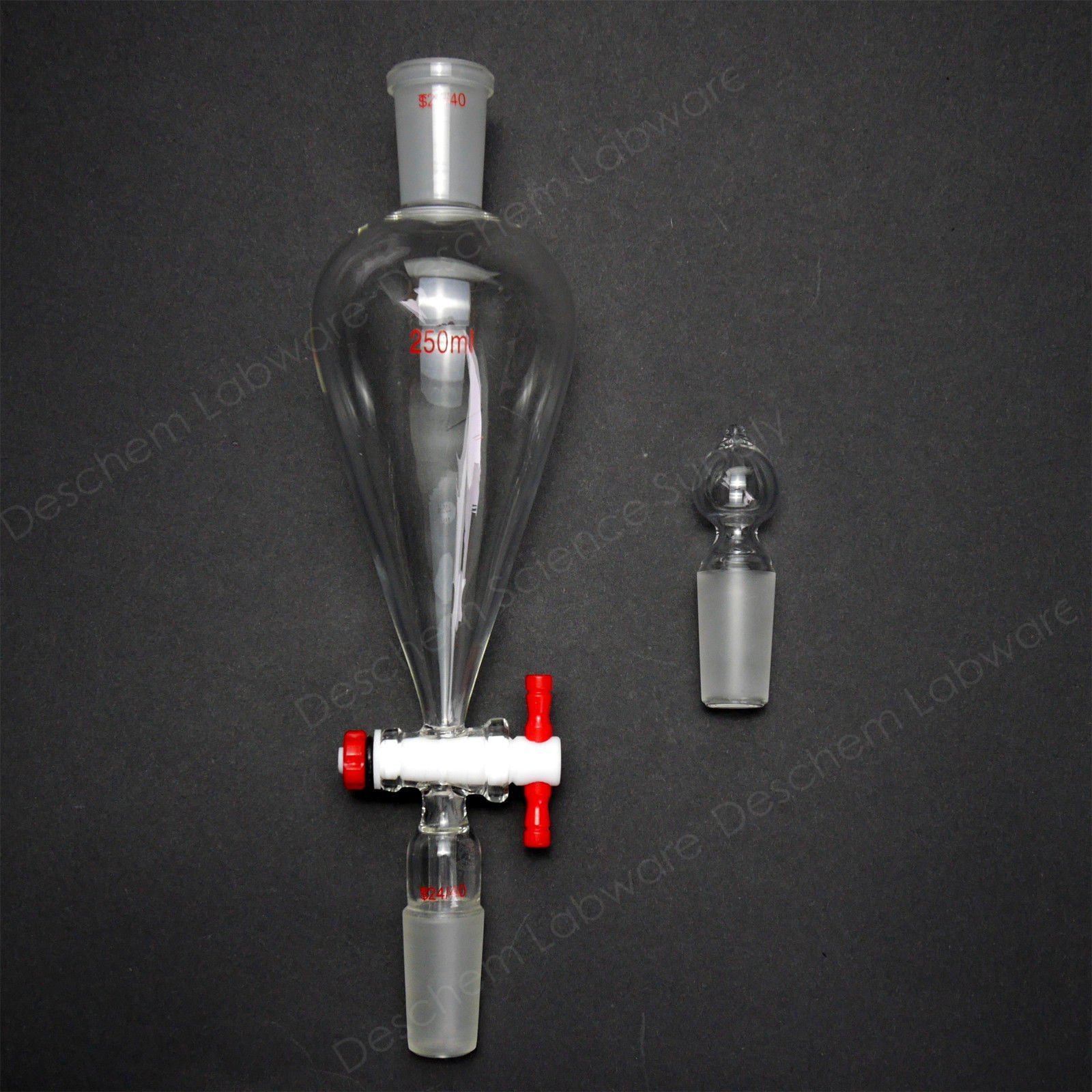 250ml 24/40 Lab Glass Pear-Shaped Separatory Funnel with PTFE Stopcock - Ideal for Chemical Extraction, Liquid Separation & Laboratory Experiments