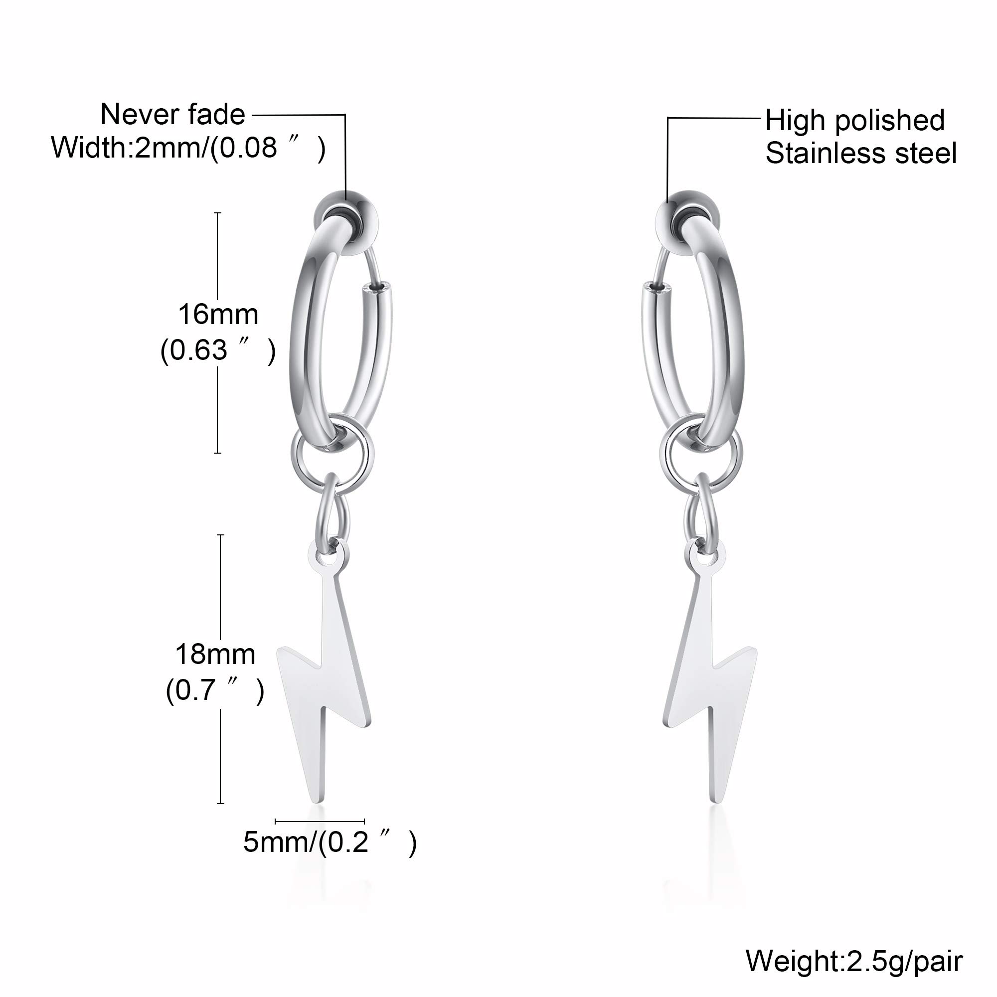 Lightning Bolt Clip-On Earrings for Men & Women | Stainless Steel Non-Piercing Dangle Earrings | Perfect for Parties, Cosplay & Everyday Fashion