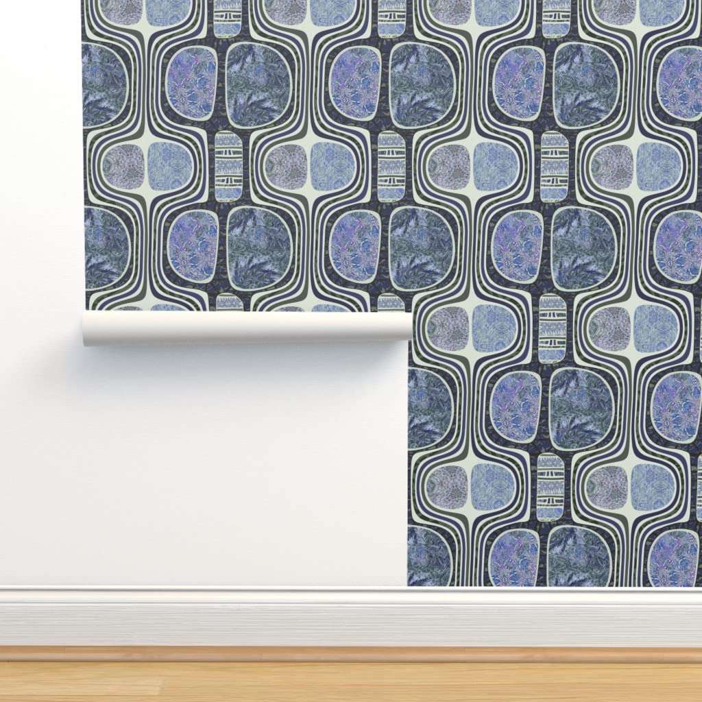 Removable Wallpaper 12ft x 2ft - Vintage Blue Spanish Tile Design with Cobalt & Lavender Accents, Peel & Stick Wallpaper for Kitchen Backsplash, Bathroom, or Accent Wall - Spoonflower