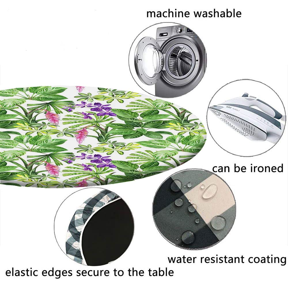 Waterproof Round Tablecloth with Elastic Edge - Tropical Palm Leaves Design for 52 Inch Dining Tables, Buffet Parties & Camping | Wipeable, Durable & Perfect for Outdoor/Indoor Use