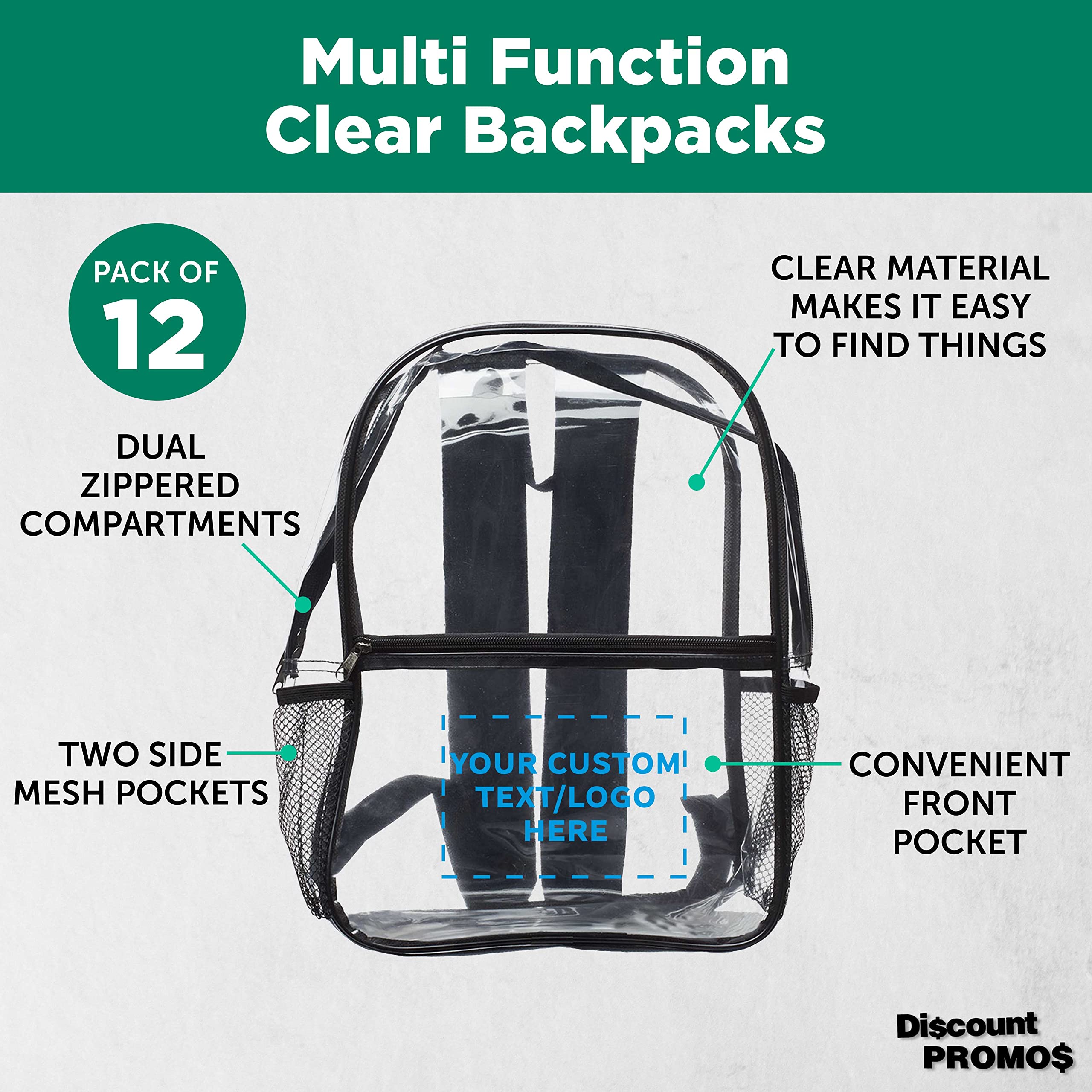 Custom Clear PVC Plastic Backpacks - Set of 12 Bulk Pack, Waterproof & Durable, Personalized Travel Backpacks for Outdoor Activities, School, Beach & Festival Essentials