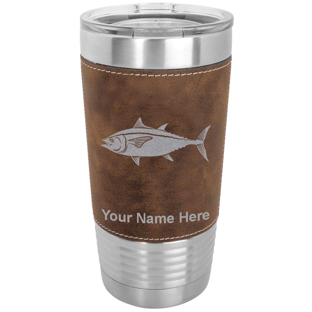 LaserGram 20oz Vacuum Insulated Stainless Steel Tumbler Mug with Personalized Engraving - Leakproof Travel Coffee Cup for Office, Gym & Outdoor Activities (Faux Leather Handle, Rustic Design)