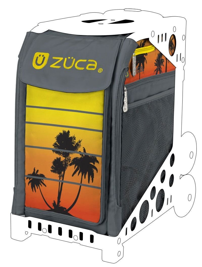 Zuca Palm Island Tropical Sunset Sport Bag with Pink Frame & LED Flashing Wheels - Durable Gym Bag for Women, Travel Duffel & Dance Competition Backpack - Perfect for Sports, Fitness & Beach Vacations