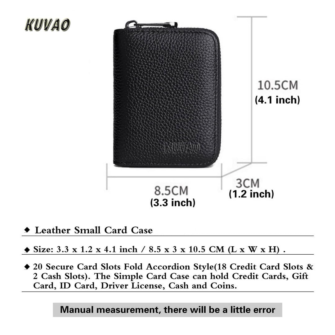 RFID Blocking Leather Credit Card Holder - 20 Card Slots Zipper Wallet for Women & Men - Compact Accordion Card Case with Secure Zipper Closure (Black) - Perfect for Travel, Business & Everyday Use