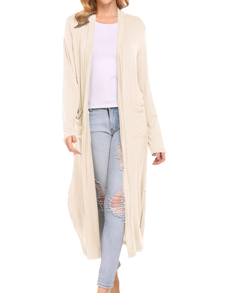 Locryz Women's Lightweight Long Sleeve Open Front Maxi Cardigan - Fall Casual Duster Coat for Layering, Office Wear & Everyday Outfits