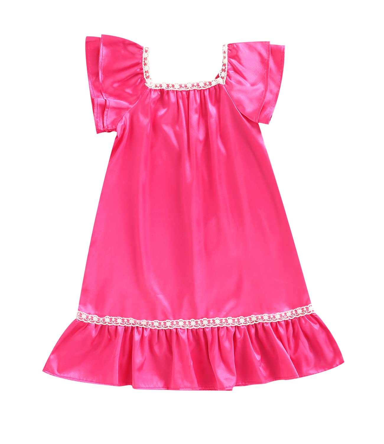 Qiylii Princess Silk Nightgown for Baby Girls - Ruffle Short Sleeve Satin Nightdress Sleepwear - Perfect for Bedtime, Loungewear & Special Occasions
