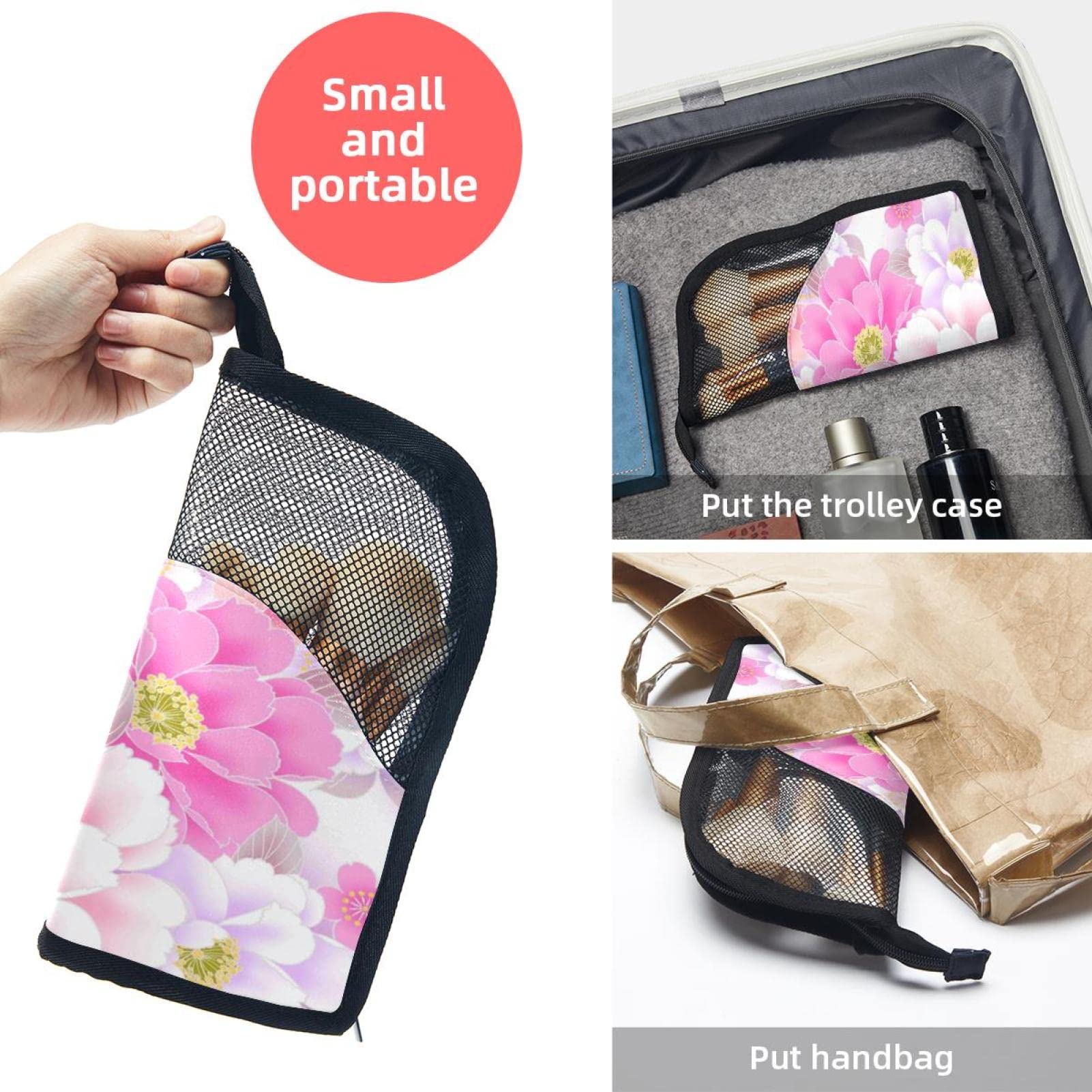 Floral Pink & White Makeup Brush Organizer Bag with 12 Slots - Portable Travel Cosmetic Brush Holder Case for Professional Makeup Artists & Home Use