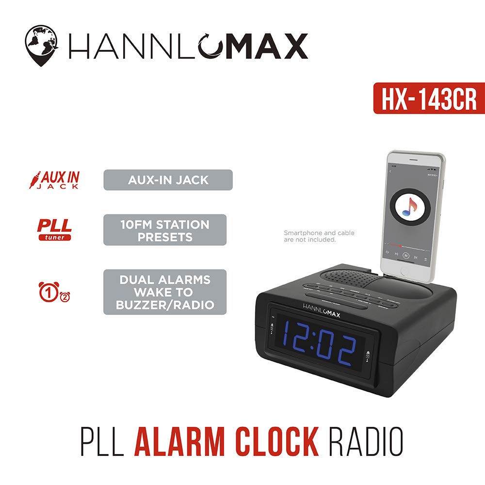 HANNLOMAX HX-143CR Digital Alarm Clock Radio with AM/FM PLL Tuner, 0.9
