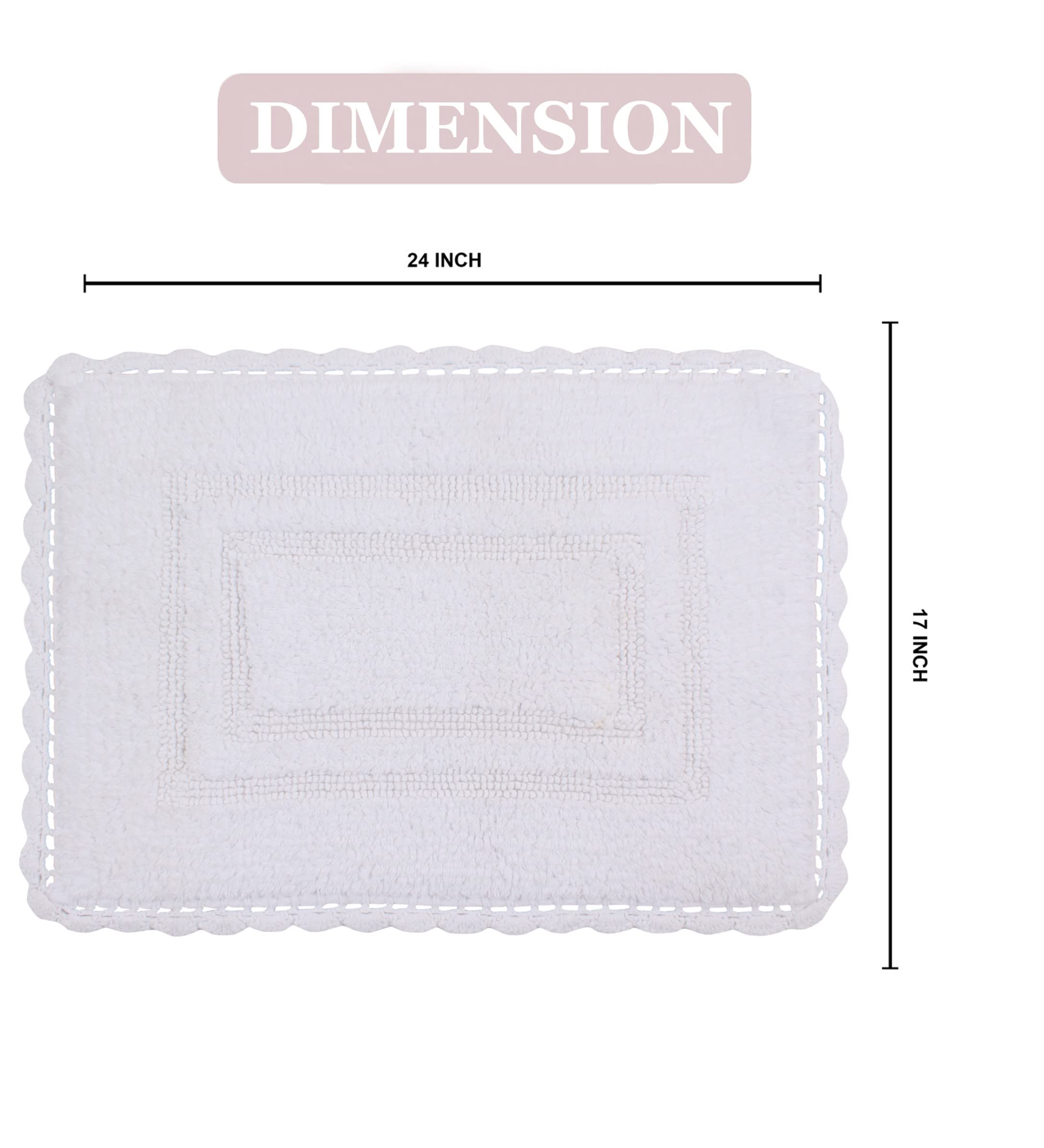 Home Weavers Reversible 100% Cotton Bath Mat Set - Ultra Soft Absorbent Non-Slip Bathroom Rug & Kitchen Mat (17x24 Inch, White) - Perfect for Bathroom Floor, Shower Exit & Sink Area