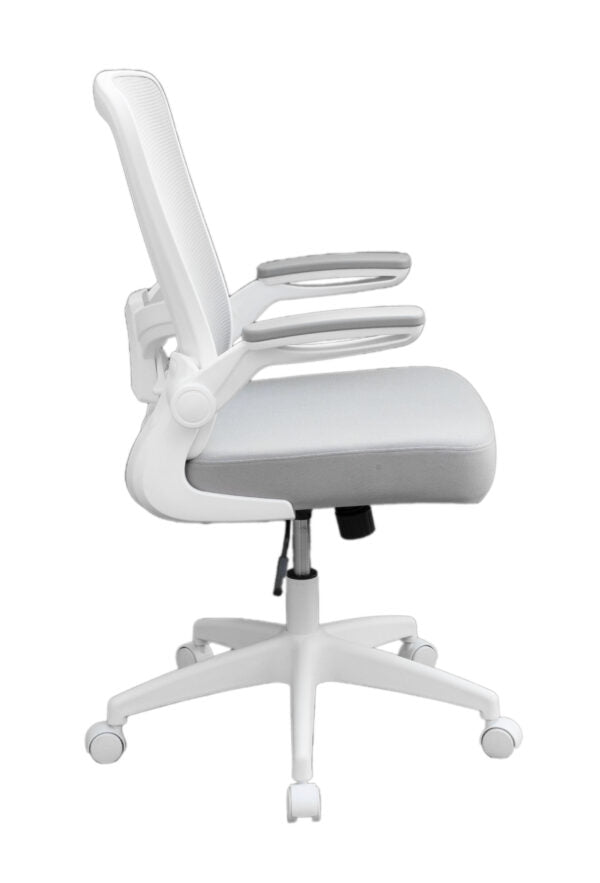 Boss B6366WT Grey Mesh Ergonomic Flip Arm Task Chair with White Frame - Perfect for Home Office, Gaming & Workspace Comfort