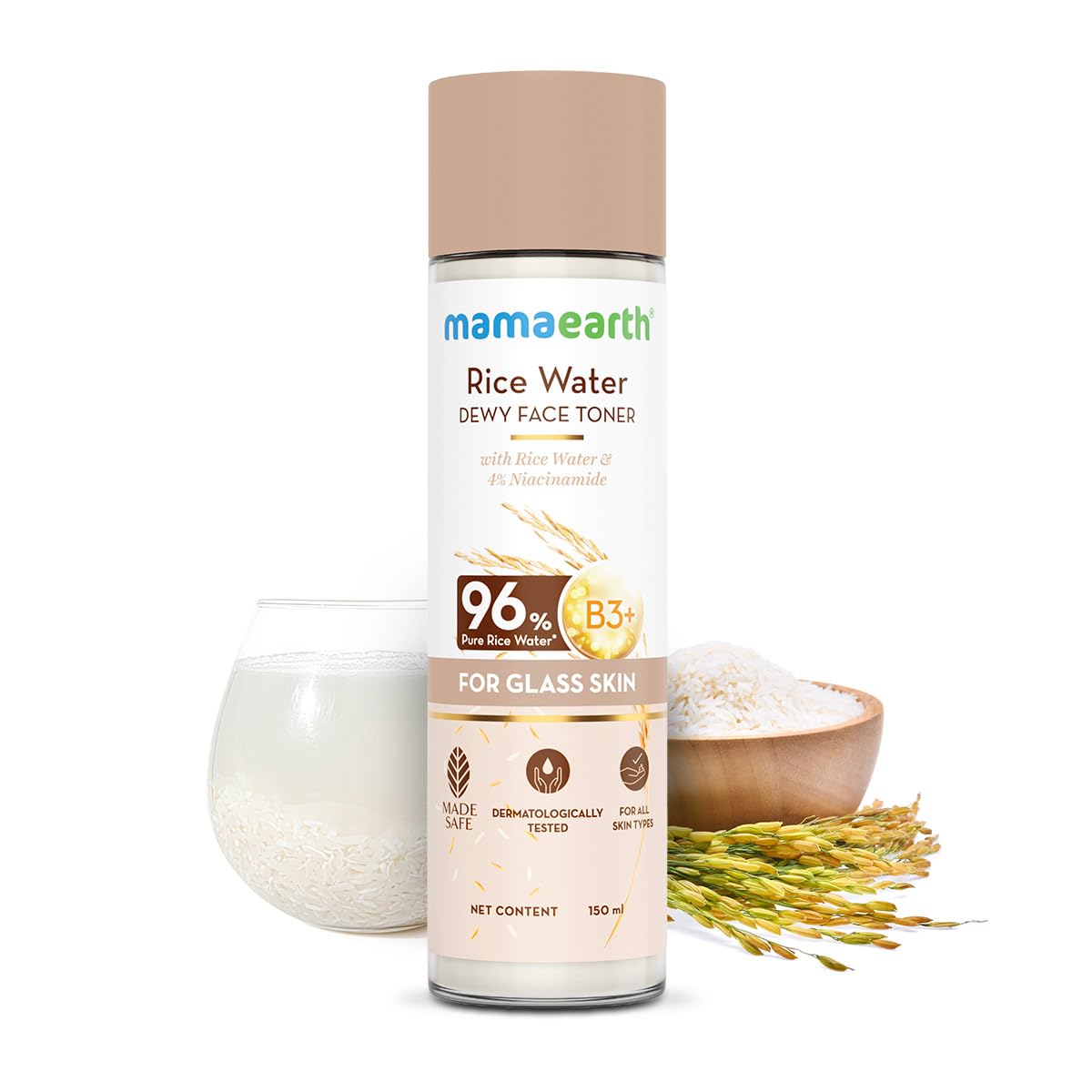 Mamaearth Rice Water Dewy Face Toner with Rice Water & 4% Niacinamide for Glass Skin 150ml - Hydrating Korean Toner for Pore Minimizing, Even Skin Tone | Alcohol-Free, All Skin Types | Perfect for Daily Skincare Routine & Achieving Dewy Glow