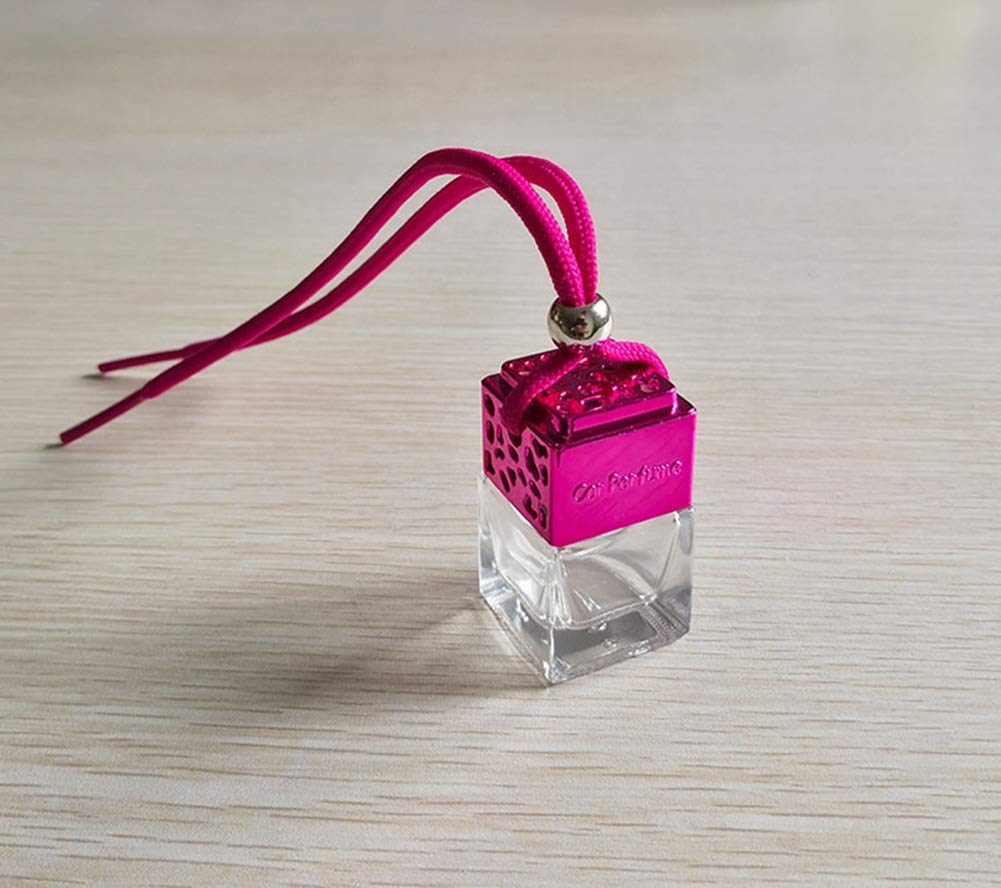 4 Pack Empty Square Essential Oil Diffusers for Cars - Hanging Air Freshener Bottles with Perfume, Rearview Mirror Decor & Car Accessories (Pink) - Perfect for Vehicle Aromatherapy, Office Desk & Home Fragrance
