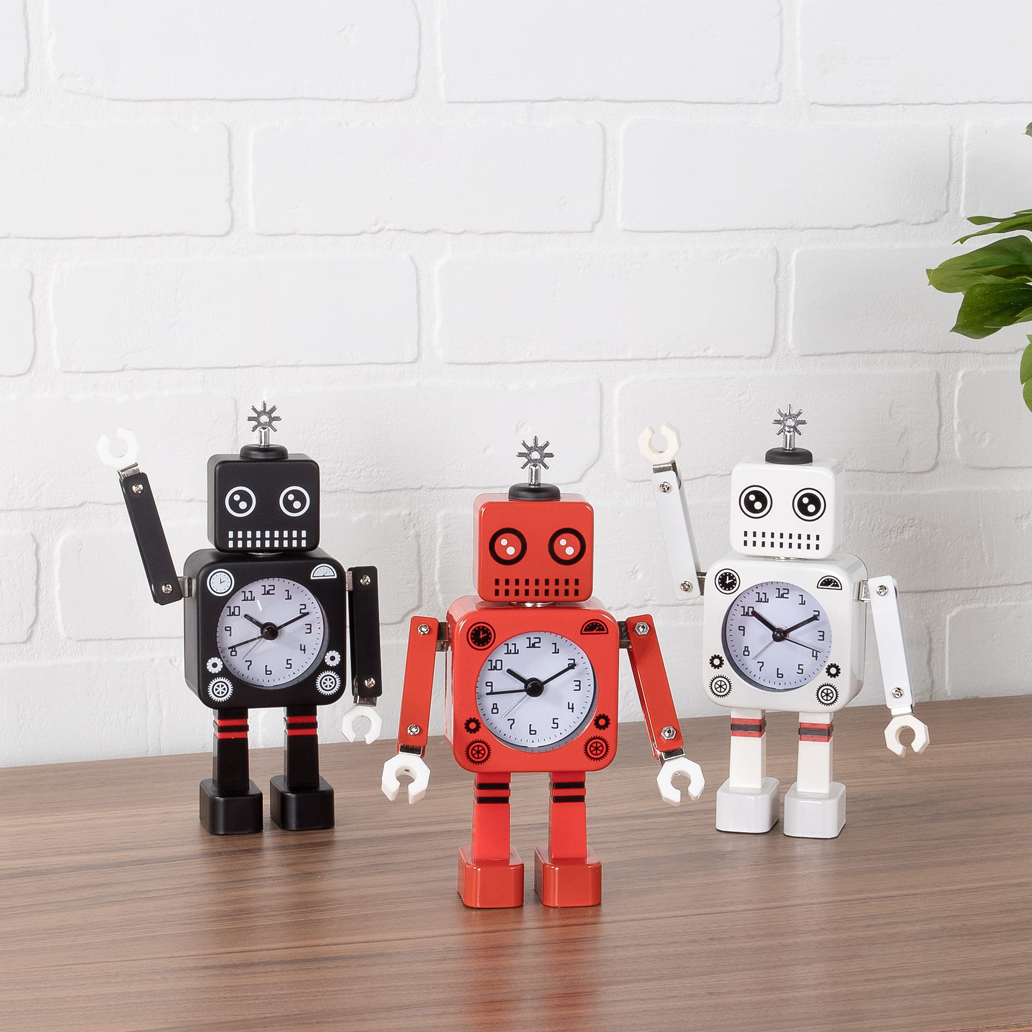 Torre & Tagus Futuristic Red Metal Robot Alarm Clock - Customizable Digital Timepiece for Bedroom, Office & Kids Room | Smart LED Display with Snooze Function