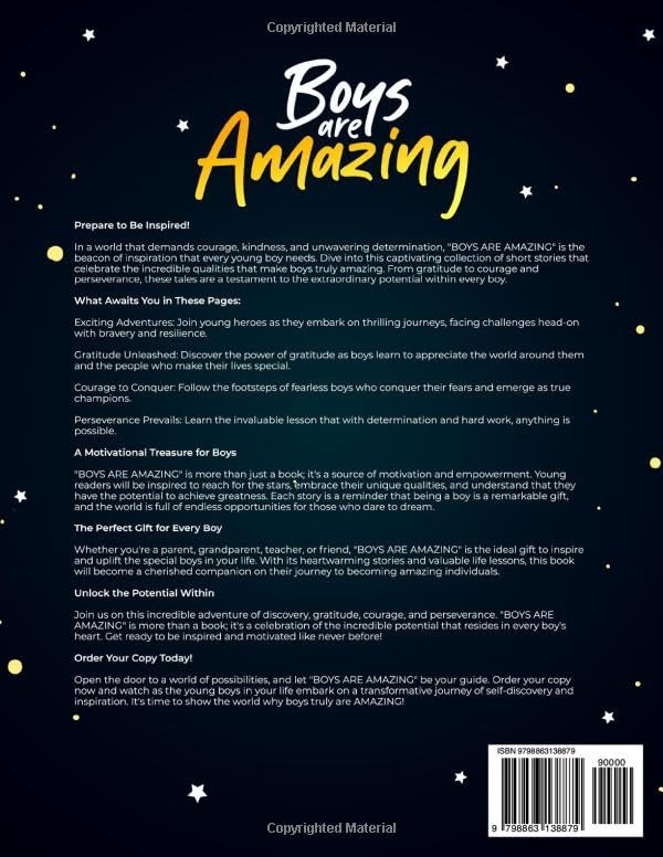 BOYS ARE AMAZING: Inspirational Short Stories for Boys About Gratitude, Courage & Perseverance | Motivational Book Gift for Young Boys | Bedtime Reading & Character Building