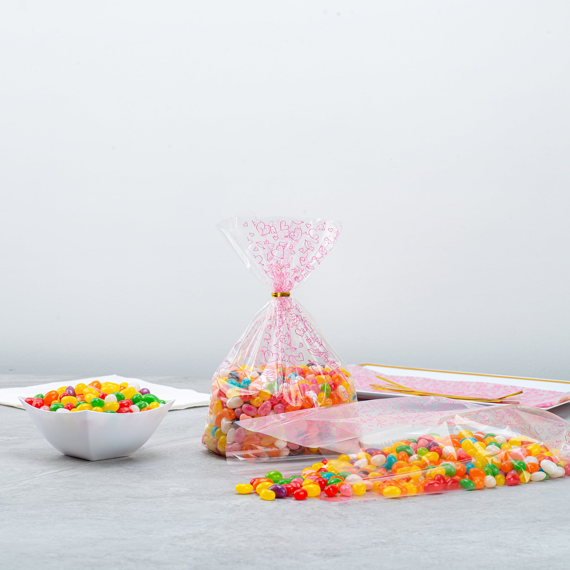Winged Hearts Plastic Candy Bags - Gusseted 5 x 3 x 11 Inches - Bulk 4000 Count Box for Party Favors, Wedding Treats & Candy Packaging