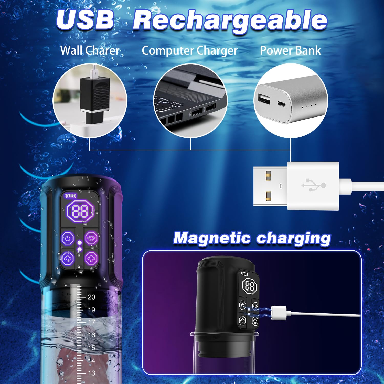 Electric Penis Pump for Men - 6 Silicone Rings, 4 Pressure Levels & 3 Smart Suction Modes - Waterproof Vacuum Cock Pump for Erection Enhancement & Sexual Performance - Perfect for Solo Play & Couples Intimacy