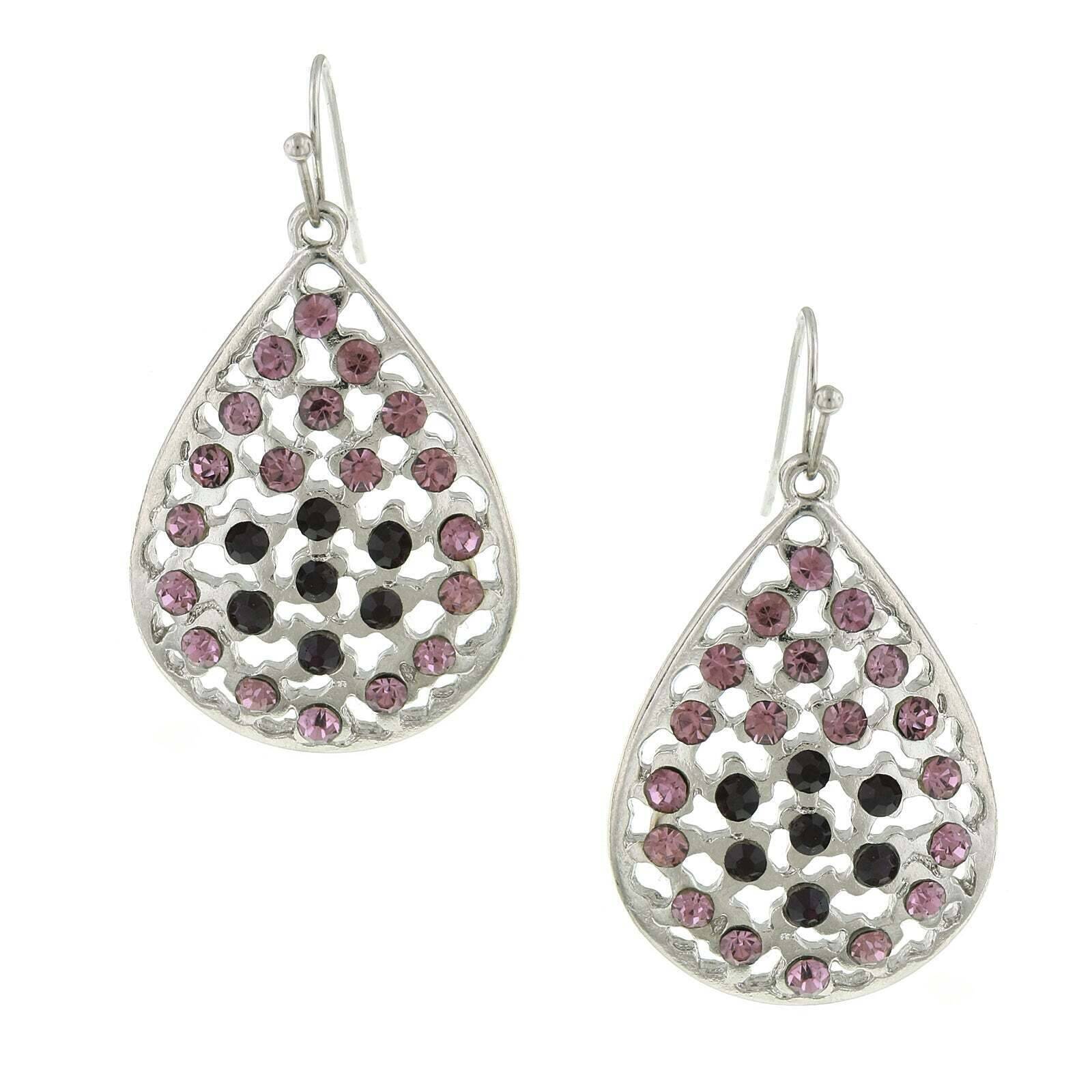 1928 Vintage Amethyst Purple Crystal Filigree Teardrop Earrings for Women - Elegant Dangle Drop Earrings for Wedding, Party & Special Occasions