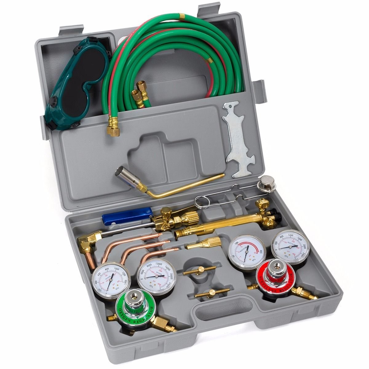 XtremepowerUS Oxy Acetylene Welding Torch Kit - 3 Nozzle Cutting & Brazing Set with 15ft Hose, Gauge Regulator & Carrying Case - Ideal for Metal Fabrication, Auto Repair & DIY Projects
