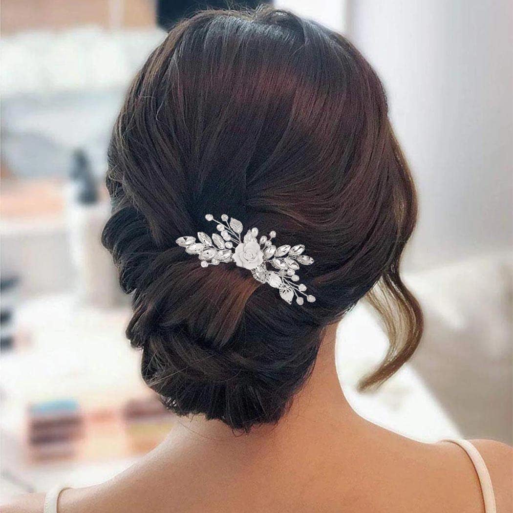 Latious Silver Crystal Bridal Hair Comb - Elegant Flower & Leaf Design Wedding Hair Accessories for Women & Girls | Perfect for Brides, Bridesmaids, and Special Occasions