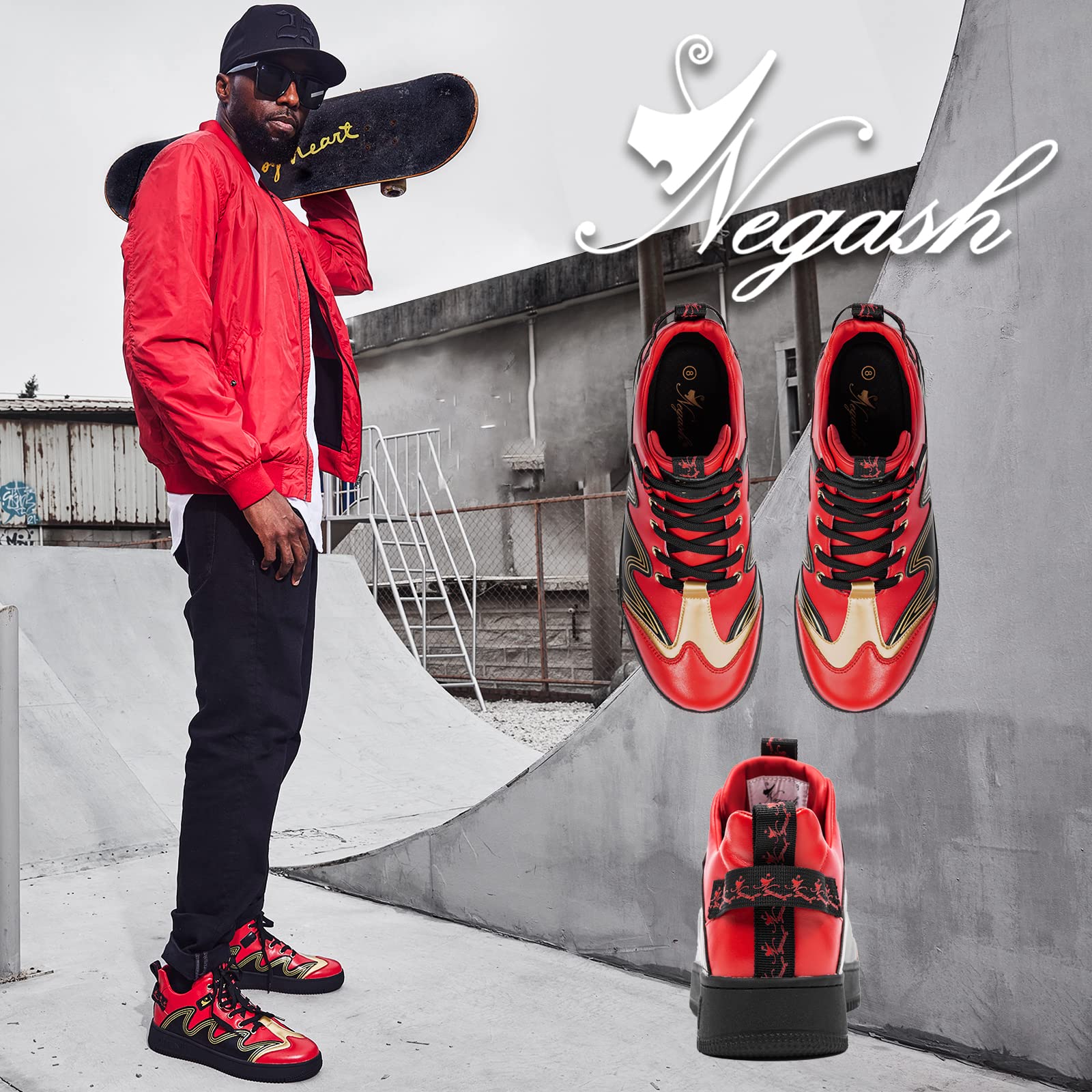 Negash Men's Fashion Sneakers - Low Top Leather Breathable Casual Skate Shoes for Men | Comfortable Walking & Streetwear Style for Everyday Wear
