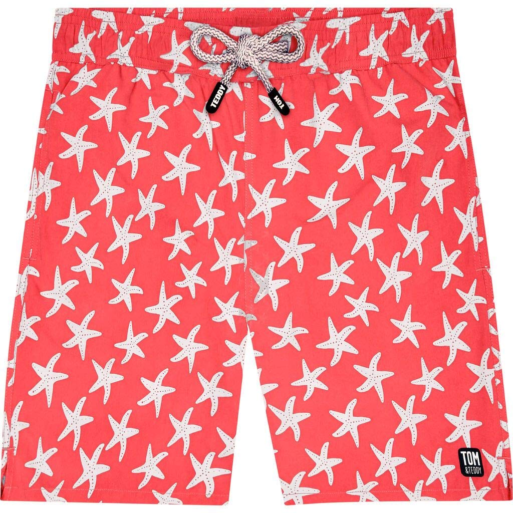Tom & Teddy Men's Starfish Swim Trunks - Quick Dry Beach Shorts with Pockets | Rose & Blue Color | Perfect for Swimming, Surfing & Summer Vacations