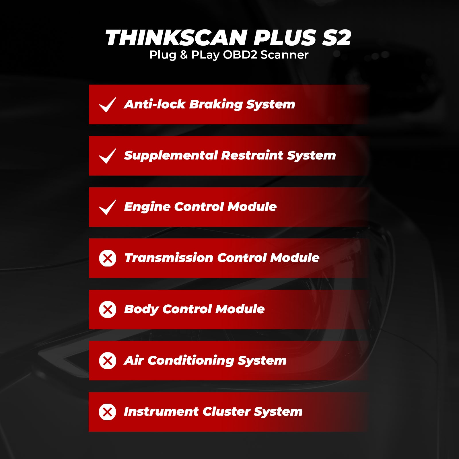 THINKSCAN PLUS S2 OBD2 Car Diagnostic Scanner - Check Engine, ABS & SRS Code Reader with 3 System Reset Functions | Professional Automotive Diagnostic Tool for Mechanics & DIY Enthusiasts | Perfect for Quick Vehicle Troubleshooting & Maintenance