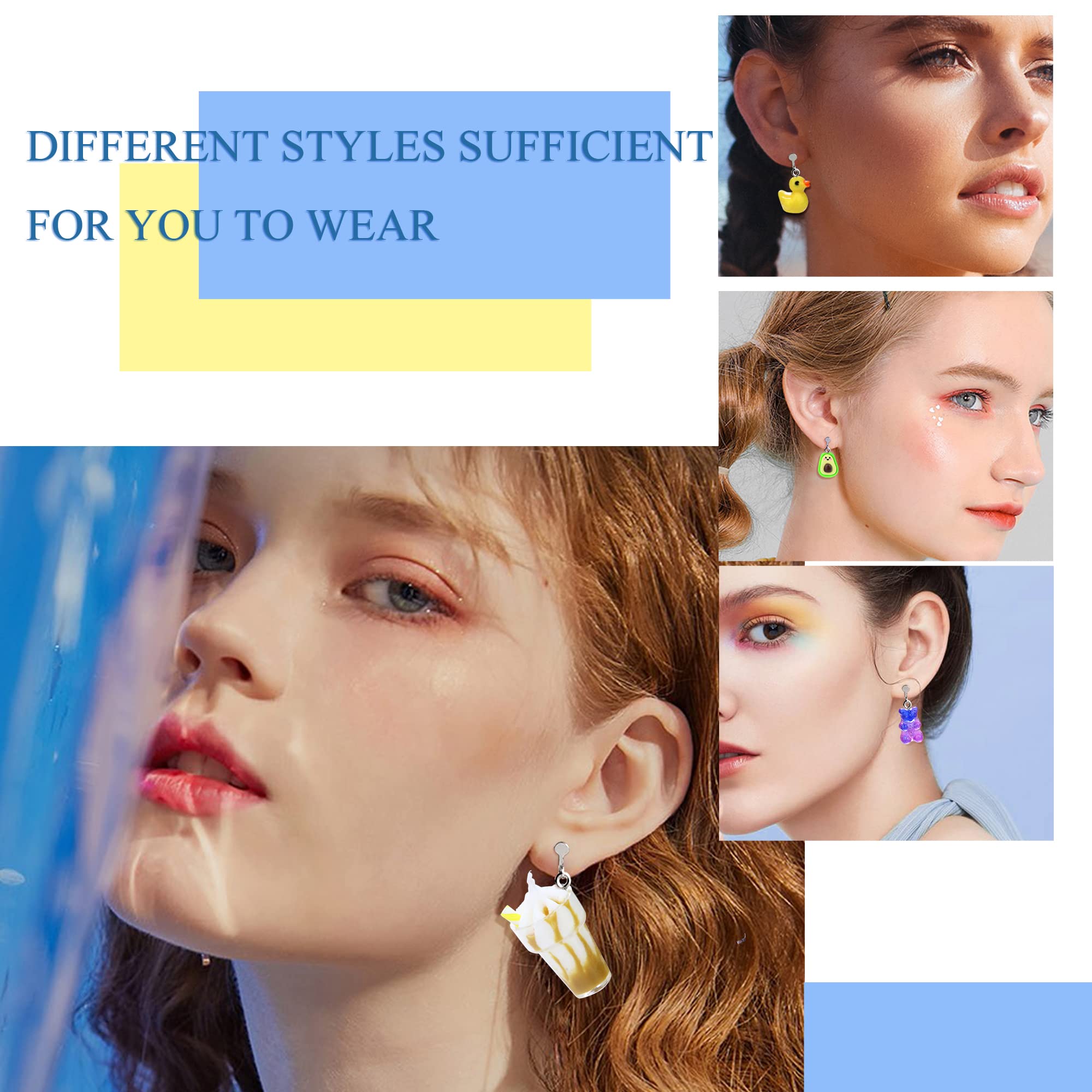 **Kakonia 20 Pairs Cute Clip-On Earrings for Women & Girls – Fun Drop Dangle Earrings in Mushroom, Strawberry, Flower & Animal Designs – Kawaii Non-Pierced Earrings with Clear Box – Perfect for Parties, Gifts & Everyday Wear**