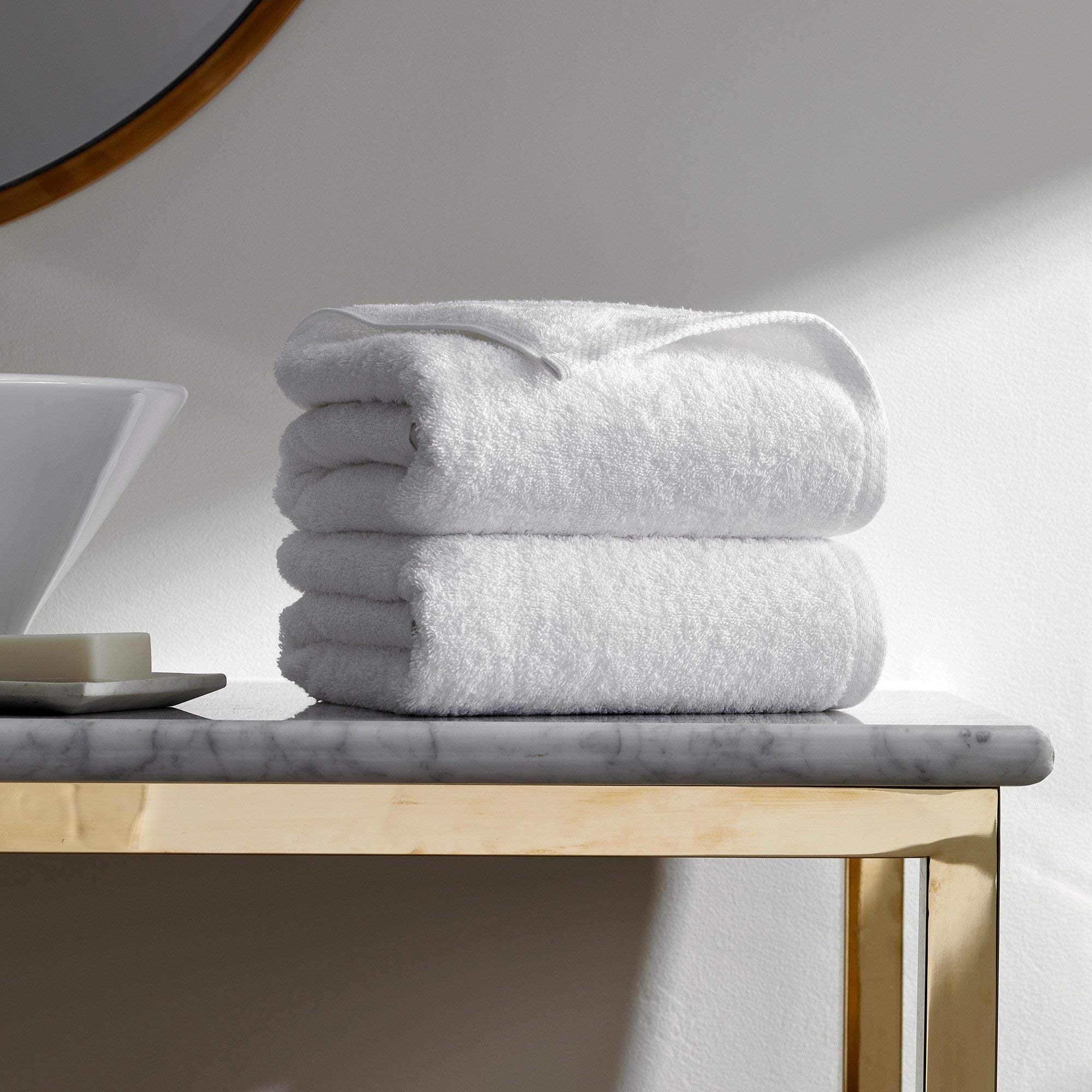 H by Frette Luxury 100% Cotton Bath Towel Set of 2 - Premium All-White Bath Linens (27