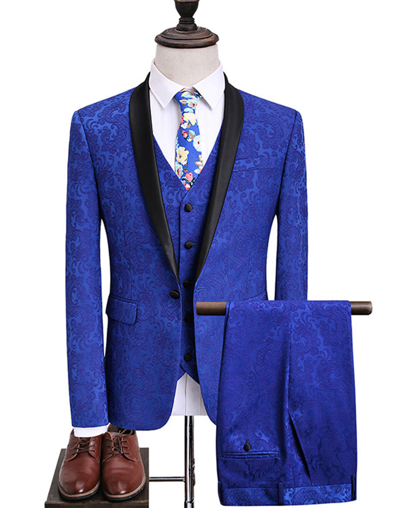 Royal Blue Men's 3-Piece Suit Set - Blazer Coat, Pant & Shawl Lapel Groom Tuxedo for Weddings, Prom & Formal Events | Premium Men's Formal Wear