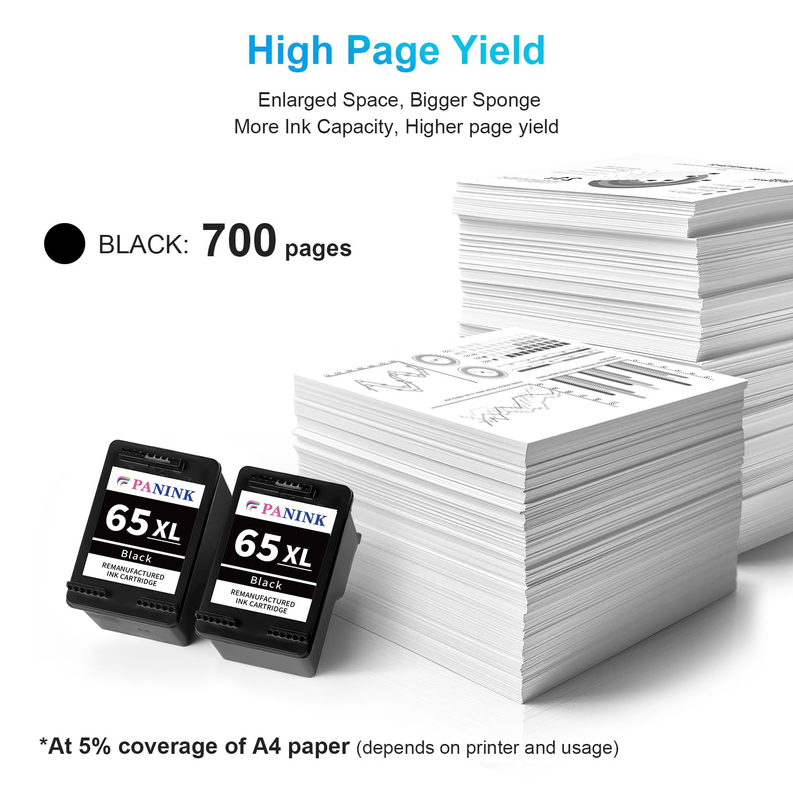 Remanufactured HP 65XL Black Ink Cartridge (2-Pack) - Compatible with HP 3755, 3752, 2655, 3722, 3758, 2652, 5055, 5052, 5058 Printers - High-Quality Replacement for Home & Office Printing Needs