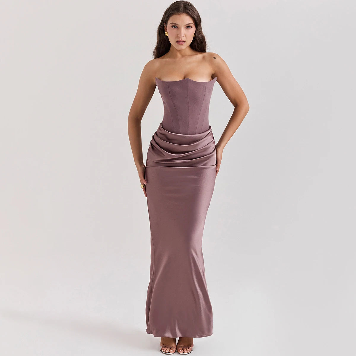 Elegant Black Velvet Strapless Corset Maxi Dress for Women - Perfect for Weddings, Parties & Formal Occasions | Sexy Satin Long Evening Gown with Boning for Special Events