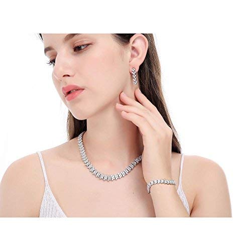Matashi Rhodium Plated Cubic Zirconia (CZ) Jewelry Set for Women - Elegant Earrings, Bracelet & Necklace Set | Perfect for Parties, Weddings & Special Occasions