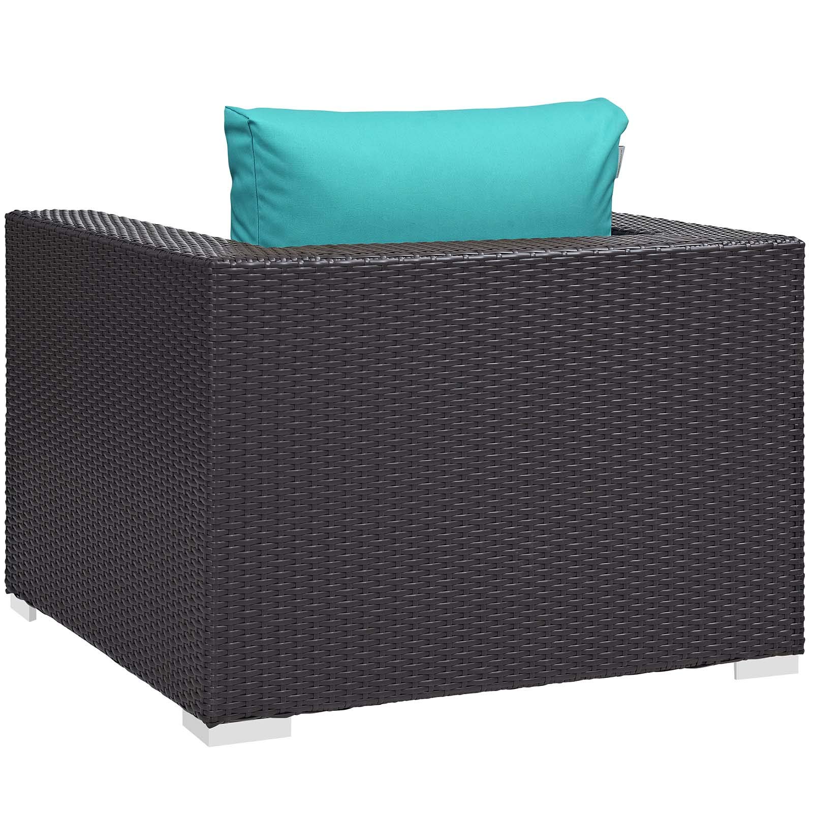 Modern Outdoor Patio Lounge Sofa Set with Wicker Chairs & Coffee Table - Waterproof Rattan Furniture with Fire Pit - Blue Outdoor Seating for Garden, Backyard, Poolside & Patio Relaxation