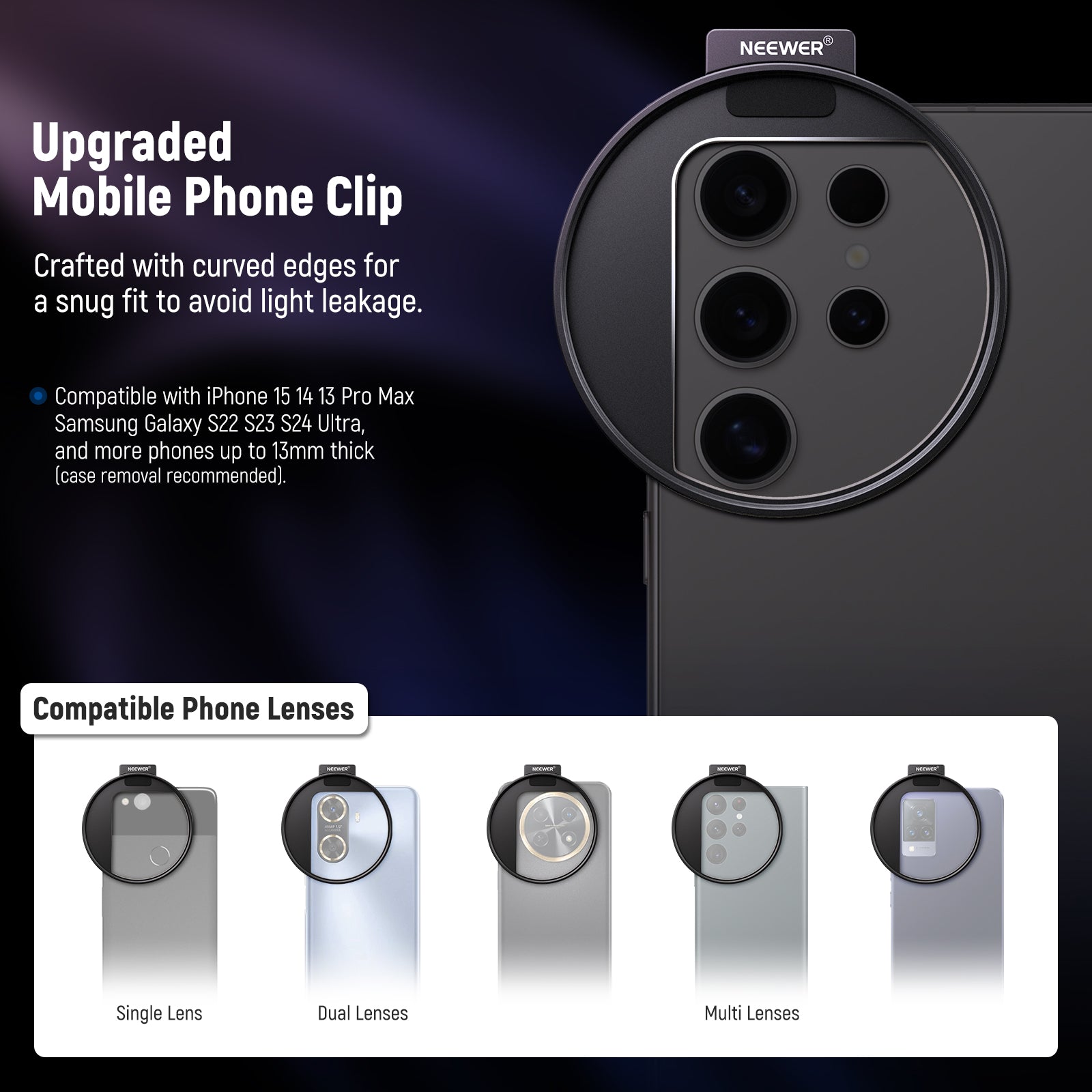 NEEWER LA006 Upgraded 67mm Universal Phone Lens Filter Mount - Compatible with iPhone, Samsung & Most Smartphones for Professional Photography & Videography