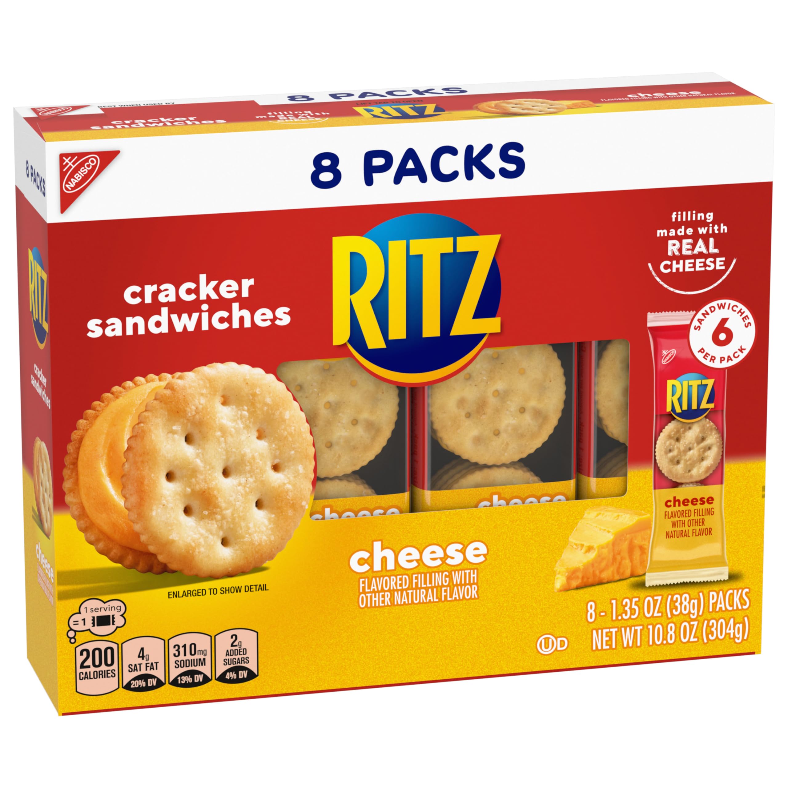 RITZ Peanut Butter & Cheese Sandwich Crackers Variety Pack - 32 Individually Wrapped Snack Packs (6 Crackers Each) - Perfect for School Lunches, Office Snacks & On-the-Go Treats