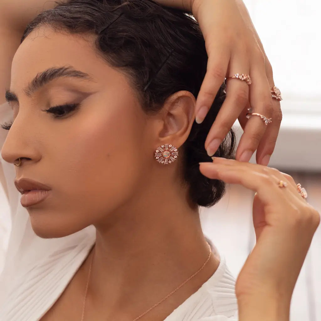 Sonya Burst Opal Stud Earrings – Genuine Opal Gemstone Silver Studs for Women | Perfect for Everyday Wear, Parties & Special Occasions