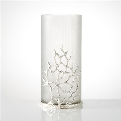 TORRE & TAGUS REEF TRIM CYLINDER GLASS VASE - Silver Modern Home Decor for Centerpieces, Wedding Decorations & Living Room Display