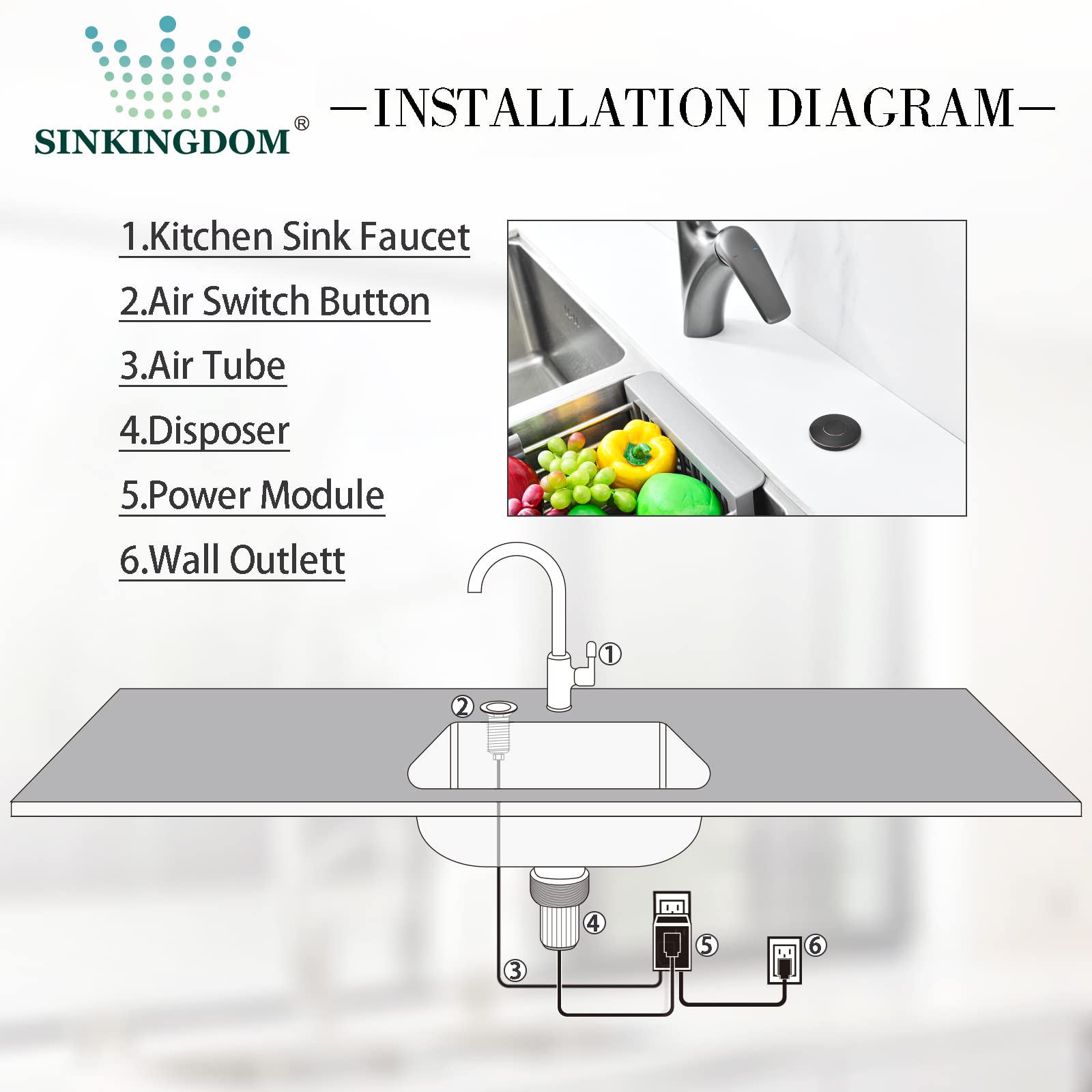 Stainless Steel Garbage Disposal Air Switch Kit with Oil Rubbed Bronze Button - Easy Sink Top Installation for Kitchen Waste Disposal & Dishwashing Convenience
