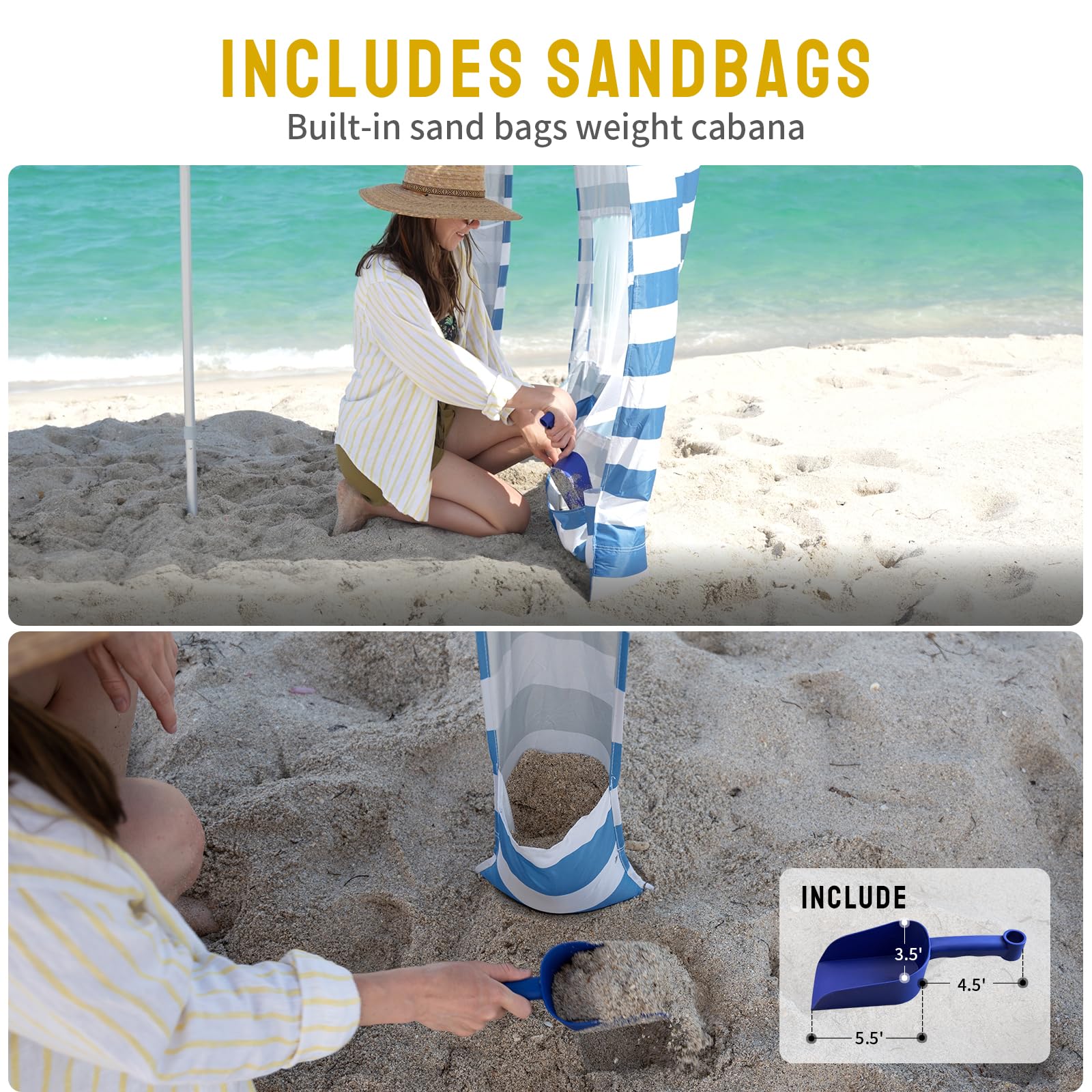 Cool Cabana Beach Tent 6.5x6.5 ft - Easy Pop Up Sun Shelter with UPF50+ Protection, Sidewalls & Storage Pockets - Sky Blue Beach Cabana for Sand, Pool & Outdoor Activities - Perfect for Family Beach Days, Picnics & Backyard Relaxation