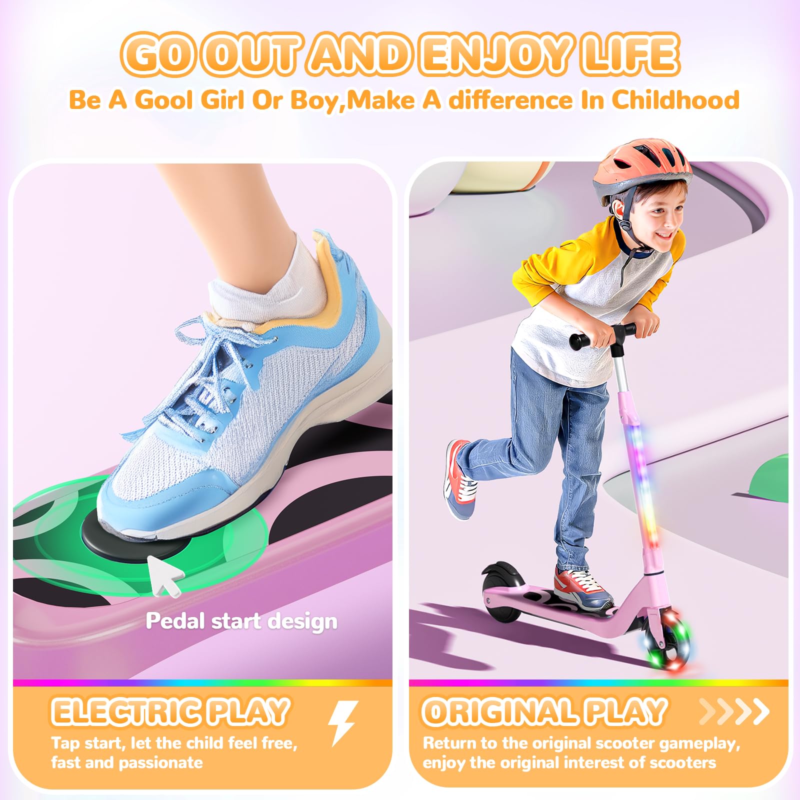 **TST Electric Scooter for Kids Ages 6-12 | Adjustable Height, LED Light-Up Wheels & Deck Lights | Max 5 Miles & 5 MPH | Perfect for Commuting, Outdoor Play & Neighborhood Rides**
