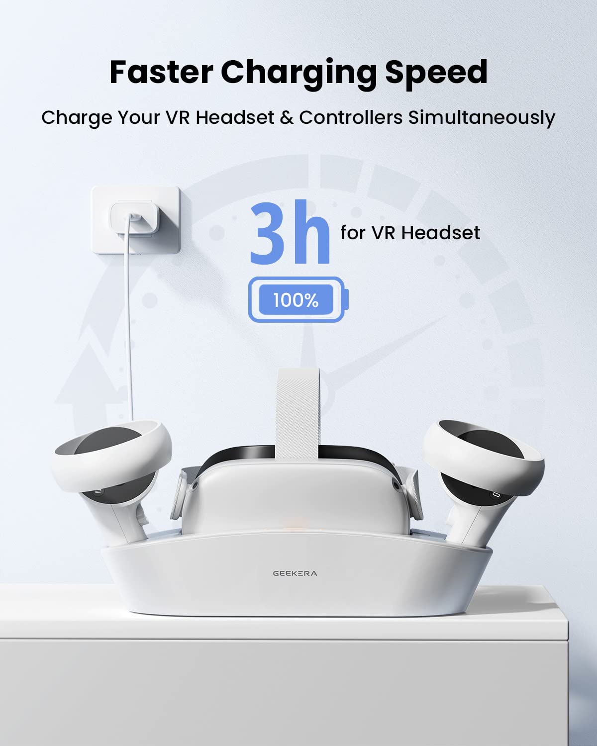 GEEKERA Magnetic Charging Dock for Oculus Quest 2 & Meta Quest 2 VR Headset & Controllers - Fast USB-C Charging Station with 2 Rechargeable Batteries | Perfect VR Gaming Accessories for Home Entertainment & Immersive Experience